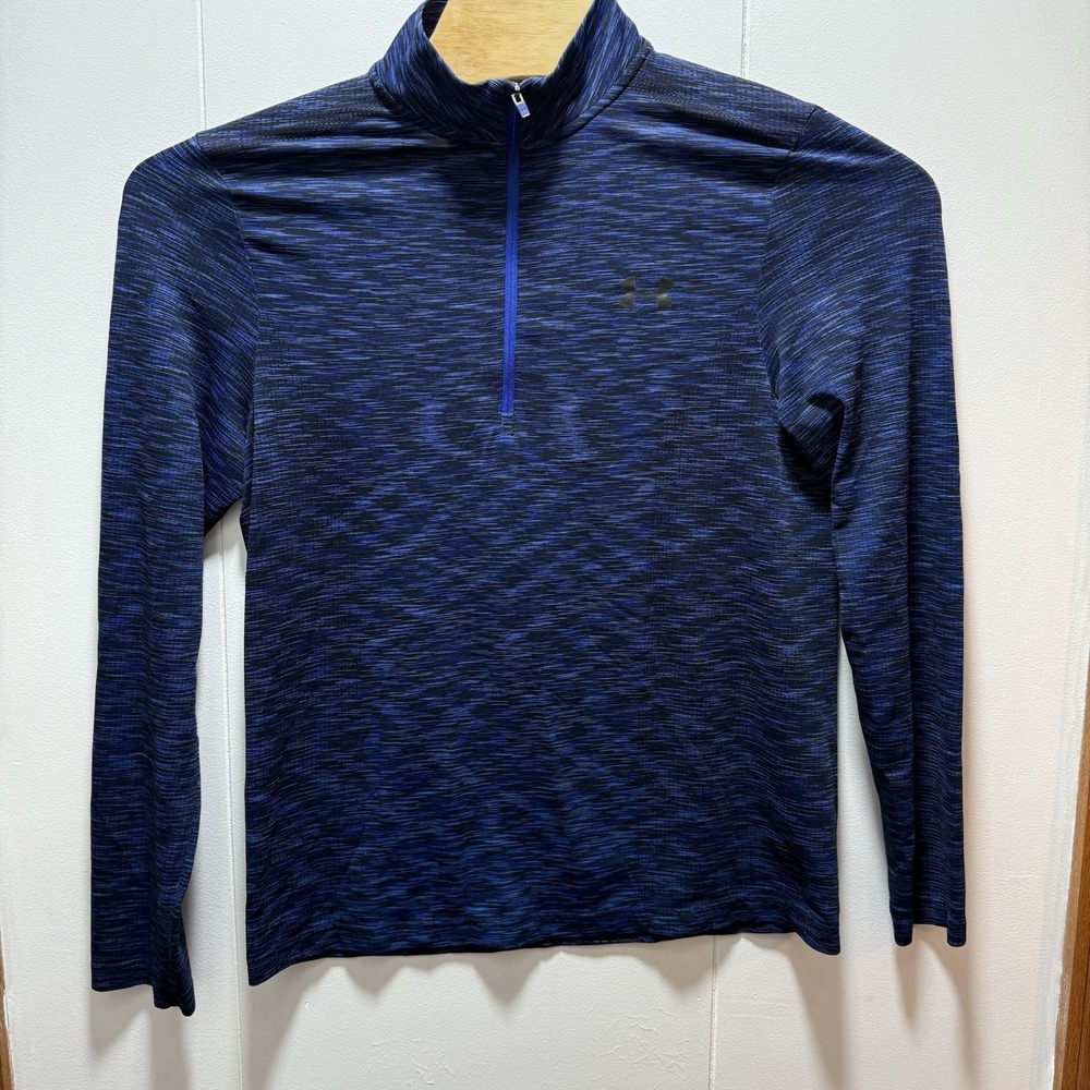 Under Armour Shirt Mens Size Large Heat Gear‎ Fitted Blue Black Quarter Zip